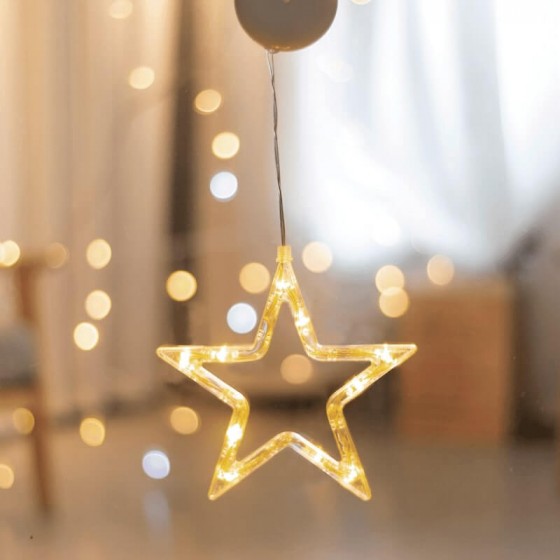 Χριστουγεννιάτικο στολίδι LED αστέρι με βεντούζα σετ 4 τμχ