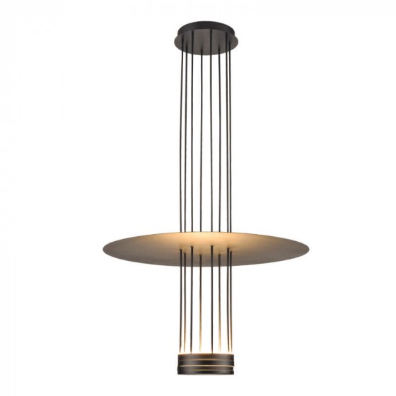 Μοντέρνο κρεμαστό φωτιστικό μαύρο ύψους 104cm με πιάτο LED Φ60cm