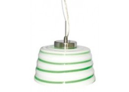 Κρεμαστό γυάλινο φωτιστικό Ø24cm με λευκό-πράσινο ριγέ σχέδιο