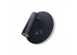 Μαύρη απλίκα με θύρα USB Φ13cm με σποτ reading και backlight LED 3000K