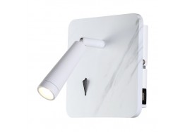Μεταλλική απλίκα LED reading με θύρα USB σε όψη λευκού μαρμάρου