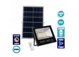 Τηλεχειριζόμενος προβολέας LED 100W με ηλιακό πάνελ Ψυχρό Φως IP67