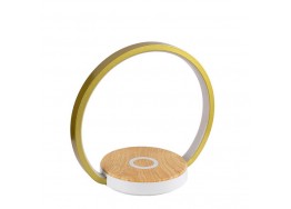 Πορτατίφ LED κύκλος χρυσαφί με ξύλινη βάση ασύρματης φόρτισης Φ26x14cm