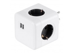 Πολύπριζο κύβος 8x8cm λευκό-μαύρο με 4 σούκο και 2 θύρες USB