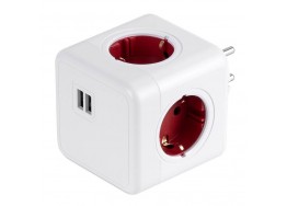 Πολύπριζο κύβος 8x8cm λευκό-κόκκινο με 4 σούκο και 2 θύρες USB