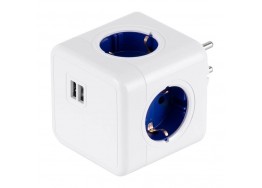 Πολύπριζο κύβος 8x8cm λευκό-μπλε με 4 σούκο και 2 θύρες USB