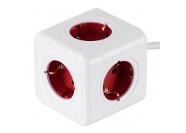 Πολύπριζο κύβος 8x8cm λευκό-κόκκινο με 5 σούκο ασφαλείας και 1.5m καλώδιο