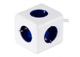 Πολύπριζο κύβος 8x8cm λευκό-μπλε με 5 σούκο ασφαλείας και 1.5m καλώδιο