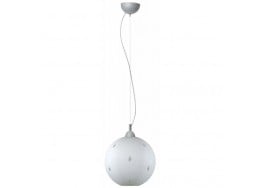 Γυάλινο κρεμαστό φωτιστικό λευκή μπάλα Φ30cm με διάφανες σταγόνες