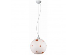 Γυάλινο κρεμαστό φωτιστικό λευκή μπάλα Φ30cm πουά πορτοκαλί