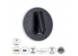 Μαύρη απλίκα Φ15cm reading LED 4500Κ με backlight φωτισμό και θύρα USB