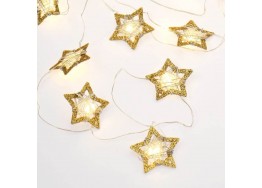 Φωτάκια χριστουγεννιάτικα σε γιρλάντα 190cm αστέρια με χρυσαφί glitter