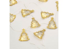 Φωτάκια χριστουγεννιάτικα σε γιρλάντα 190cm δεντράκια με χρυσαφί glitter