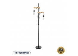 Μοντέρνο επιδαπέδιο φωτιστικό μαύρο δίφωτο με μπεζ ξύλινα μπράτσα - 40x24x175cm