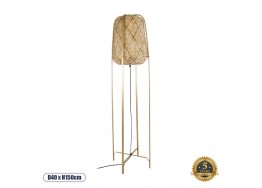 Boho επιδαπέδιο φωτιστικό χρυσό μέταλλο με πλεκτό καλάθι - Φ40x150cm