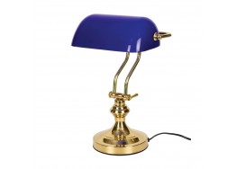Κλασικό φωτιστικό γραφείου 36cm χρυσαφί με μπλε γυαλί 