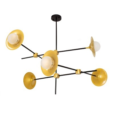 Μοντέρνο φωτιστικό ημιοροφής πολύφωτο Φ93x87cm με χρυσαφί πιάτα