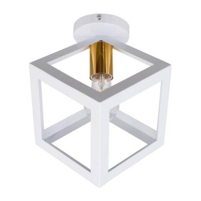 Φωτιστικό οροφής λευκός κύβος 25x25cm με χρυσαφί ντουί Ε27