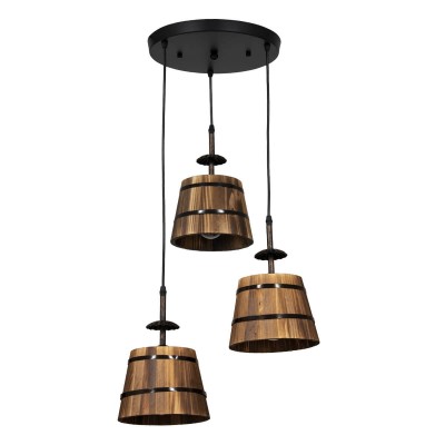 Κρεμαστό κυκλικό φωτιστικό τρίφωτο Φ40cm με ξύλινες καμπάνες
