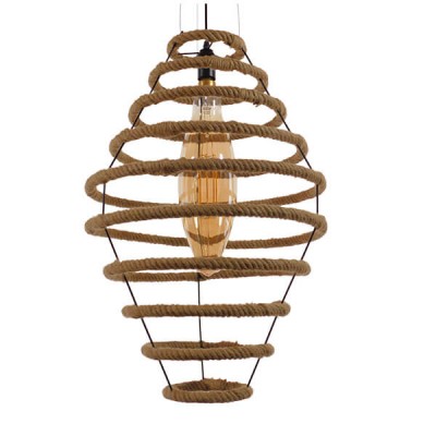 Vintage κρεμαστό φωτιστικό μονόφωτο μαύρο μεταλλικό με μπεζ σχοινί Φ47cm