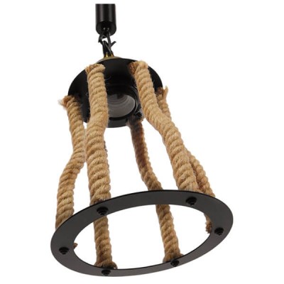 Vintage industrial κρεμαστό φωτιστικό μονόφωτο μαύρο μεταλλικό με μπεζ σχοινί Φ15cm