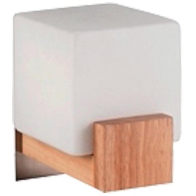 Απλίκα κύβος λευκό γυαλί οπαλίνας Φ16cm με ξύλινη βάση