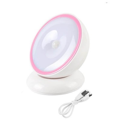 Επαναφορτιζόμενο φωτάκι νυκτός μπαταρίας LED με μαγνητική βάση λευκό-ροζ