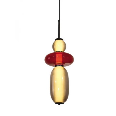 Κρεμαστό φωτιστικό LED Dim με φούσκες φιμέ-κόκκινο Φ18x51cm