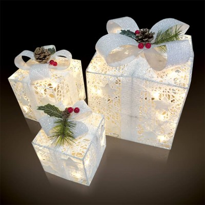 Χριστουγεννιάτικα λευκά δώρα LED με controller σε θερμό φως