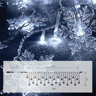 Χριστουγεννιάτικα φωτάκια βροχή με νιφάδες 420x70cm 140 LED ψυχρό φως με controller