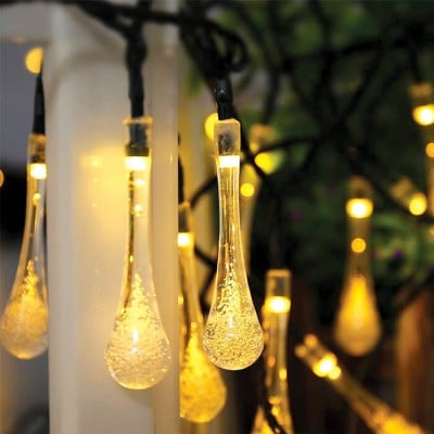 Χριστουγεννιάτικα φωτάκια σταγόνες σε μαύρη γιρλάντα 440cm-20leds σε θερμό φως