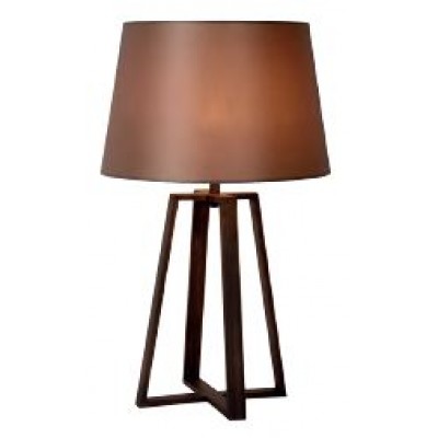 Rustic ξύλινο επιτραπέζιο φωτιστικό 63cm με καφέ καπέλο Ø35cm