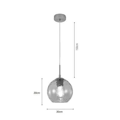 Κρεμαστό φωτιστικό μπάλα από διάφανο γυαλί Φ30cm τύπου κρακελέ 