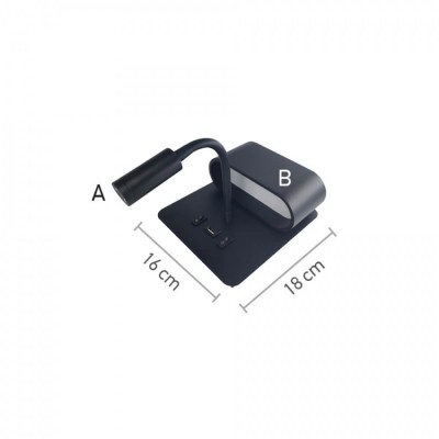 Μαύρη απλίκα reading LED με θύρα USB και διπλό διακόπτη 16x18cm