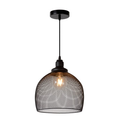 Κρεμαστό μαύρο φωτιστικό Ø28cm με καμπάνα από λεπτό μεταλλικό πλέγμα