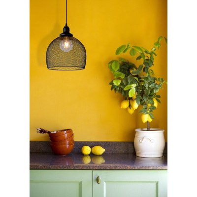 Κρεμαστό μαύρο φωτιστικό Ø28cm με καμπάνα από λεπτό μεταλλικό πλέγμα