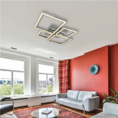 Γεωμετρικό φωτιστικό οροφής 65x65cm LED CCT τηλεχειριζόμενο χρώμιο