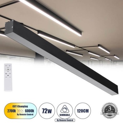 Γραμμικό φωτιστικό οροφής 120cm LED 72W Τηλεχειριζόμενο CCT DIM μαύρο