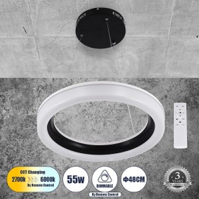 Κρεμαστό φωτιστικό δαχτυλίδι Φ48cm τηλεχειριζόμενο LED Dim λευκό με μαύρο