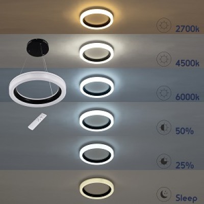 Κρεμαστό φωτιστικό δαχτυλίδι Φ48cm τηλεχειριζόμενο LED Dim λευκό με μαύρο