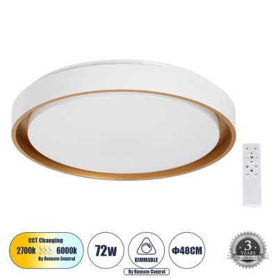 Φωτιστικό οροφής πλαφονιέρα LED CCT τηλεχειριζόμενη Φ48cm λευκό-χρυσό