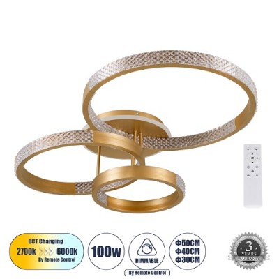 Φωτιστικό οροφής κύκλοι LED CCT Dim Φ30+40+50cm χρυσό