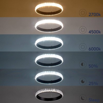 Κρεμαστό φωτιστικό δαχτυλίδι Φ25cm μαύρο κρυσταλλιζέ LED Dim