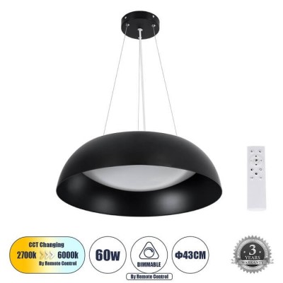 Κρεμαστό φωτιστικό LED 60W με εναλλαγή φωτισμού DΙΜ Φ43cm μαύρο
