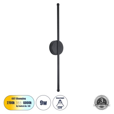 Μαύρο γραμμικό slim φωτιστικό τοίχου 60cm LED CCT backlight