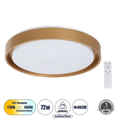 Φωτιστικό οροφής πλαφονιέρα LED CCT τηλεχειριζόμενη Φ48cm χρυσό-χάλκινο