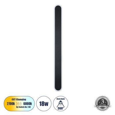 Μαύρο φωτιστικό τοίχου LED slim οβάλ 60cm CCT