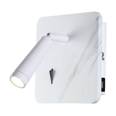 Μεταλλική απλίκα LED reading με θύρα USB σε όψη λευκού μαρμάρου