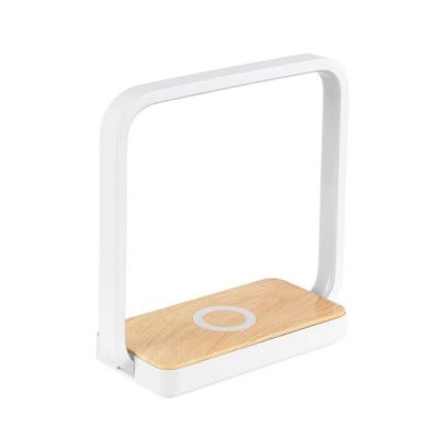 Πορτατίφ LED τετράγωνο λευκό με ξύλινη βάση ασύρματης φόρτισης Φ23x23cm