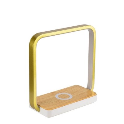 Πορτατίφ LED τετράγωνο χρυσαφί με ξύλινη βάση ασύρματης φόρτισης Φ23x23cm